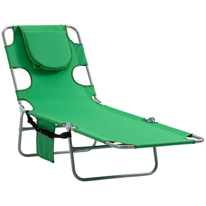 Portable Beach Chaise Lounge with Face Hole & Arm Rests - Reclining Sun Chair with Face Cavity for Patio, Garden, Poolside Comfort - Ideal for Sunbathing and Relaxation, Green