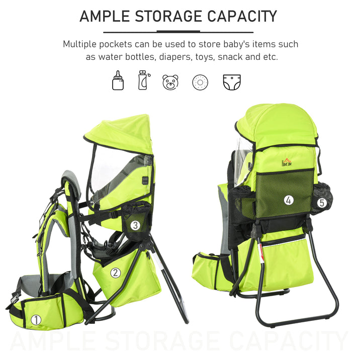 Ergonomic Baby Hiking Backpack Carrier with Hip Seat - Detachable Rain Cover & Adjustable Straps, Green - Outdoor Adventure Gear for Toddlers 6-36 Months