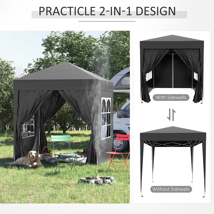 Pop Up Garden Gazebo Shelter 2x2m - Removable Side Walls & Portable Carrying Bag, Black - Ideal for Outdoor Parties & Camping Adventures