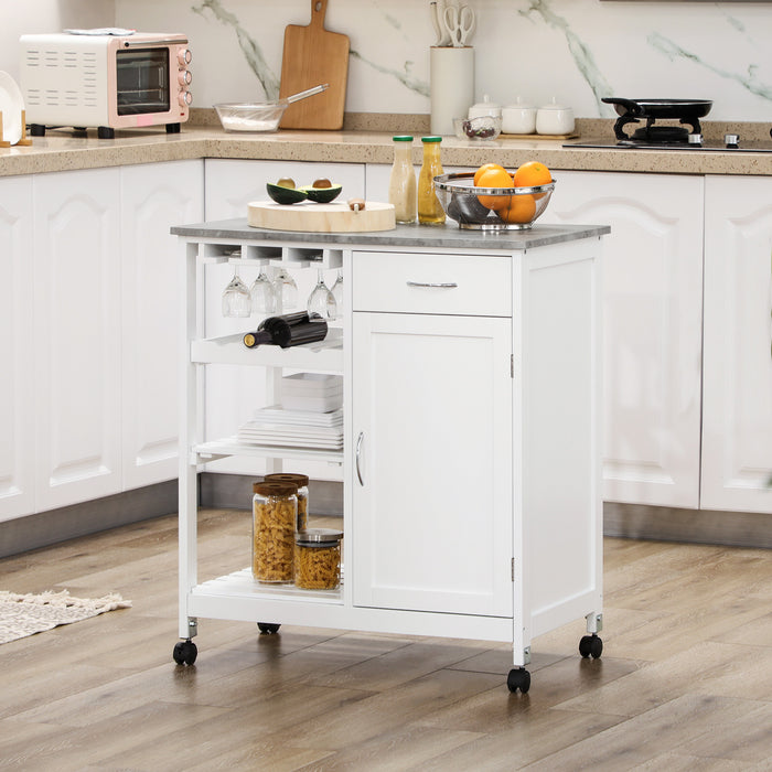 Kitchen Organizing Cart with Wheels - Multipurpose Trolley with Wine Rack, Drawer, Shelf, and Cabinet - Space-Saving Storage for Dining Room Essentials