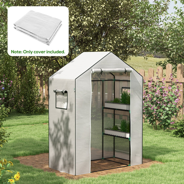 Walk-In PE Greenhouse Cover with Roll-Up Door and Windows - Durable Replacement 140x73x190cm Hot House Cover, White - Perfect for Gardeners and Home Farming Enthusiasts