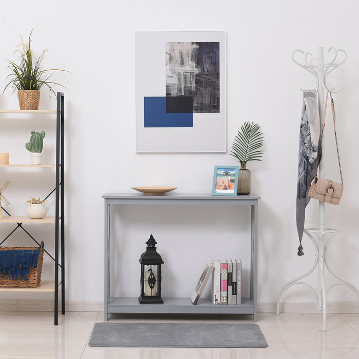 Hallway Desk with Storage Shelf - X-Design Console Table for Living Room Entryway - Elegant Grey Organizer for Space-Saving and Décor