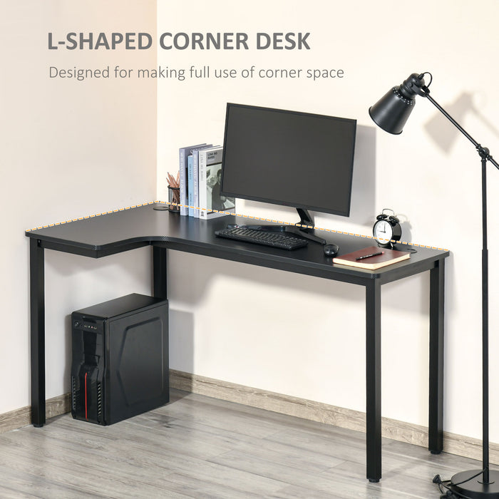 L-Shaped Gaming Workstation - Corner Computer Desk with Cable Management System, 145x81x76 cm, Black Finish - Ideal for Home Office and Gamers