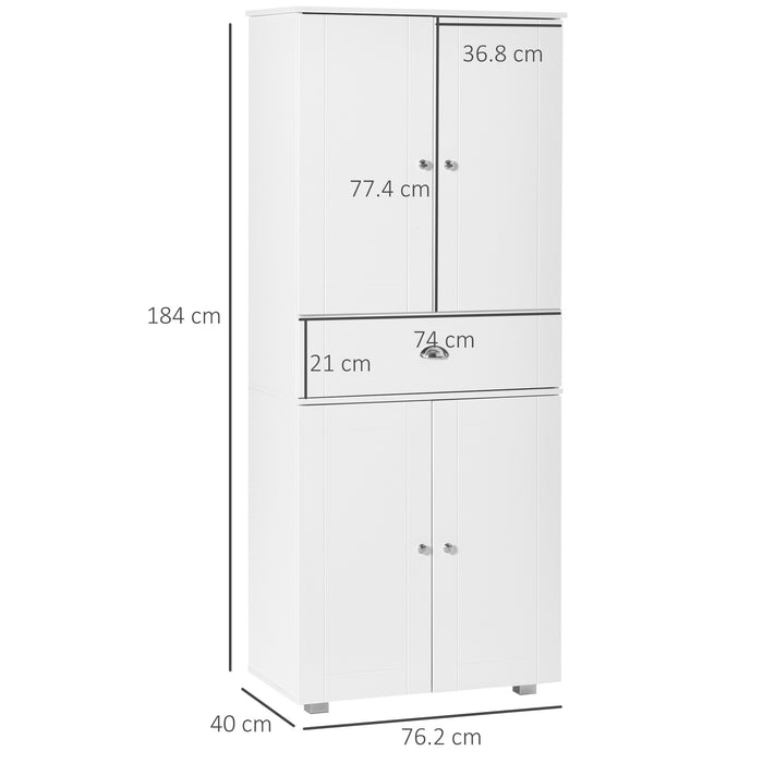 Freestanding Kitchen Pantry Cupboard - Storage Cabinet with Drawer & 3 Adjustable Shelves - Ideal for Dining & Living Room Organization, White