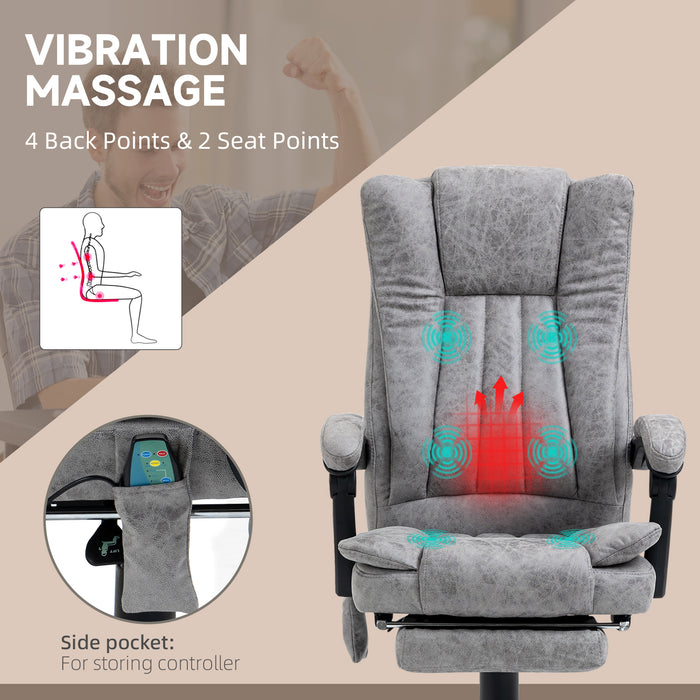 Vibrating Heat Massage Recliner with 6-Point System - Micro Fiber Upholstery, Swivel Base, High Back, Remote Control, and Manual Footrest - Ideal for Stress Relief & Relaxation in Grey