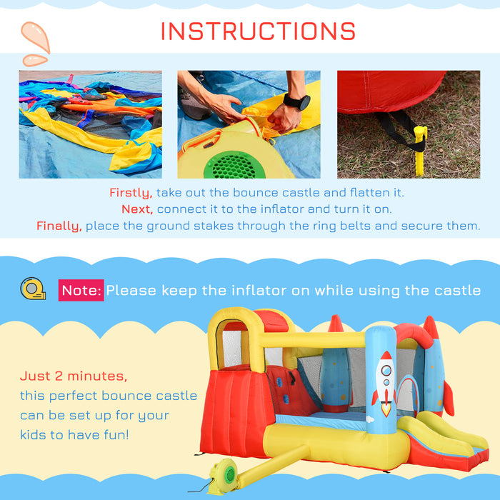 Kids 3-in-1 Bounce Castle with Rocket Design - Inflatable Trampoline, Slide, and Water Pool - Fun and Safe Play Area for Ages 3-10, Includes Blower, 3.3 x 2.65 x 1.85m