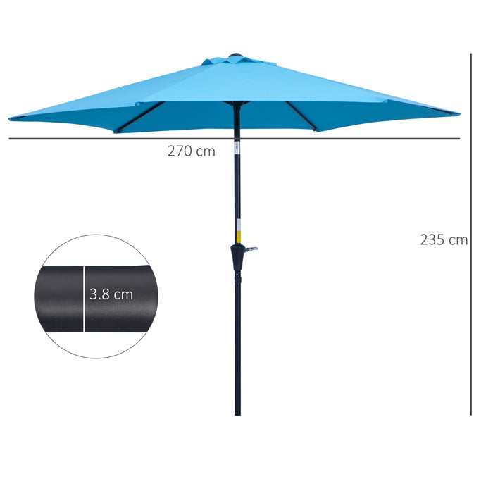 Outdoor Garden Sun Parasol - 2.7M Blue Tilt Umbrella with Crank and Aluminium Frame - Ideal Shade Solution for Patio Enjoyment