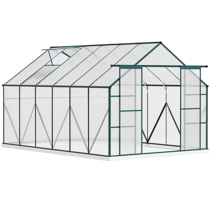Aluminum Walk-In Greenhouse Kit - Polycarbonate Panels, Adjustable Roof Vent, Rain Gutter, 8x12ft - Ideal for Garden Enthusiasts & Green Thumbs