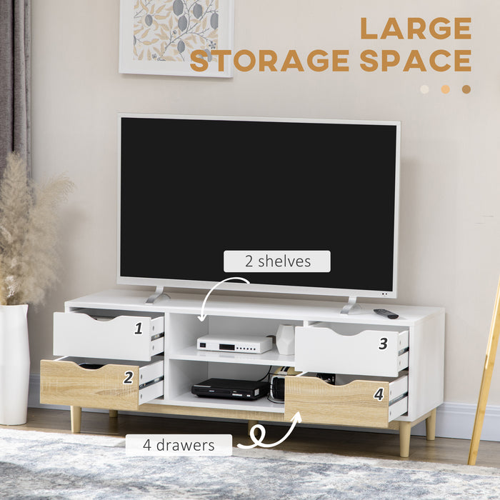 Modern TV Stand with Storage - Accommodates Up to 55" TVs, Shelves & Drawers, 120cm x 40cm x 44.5cm - Ideal for Organized Media Setup in White and Natural Finish