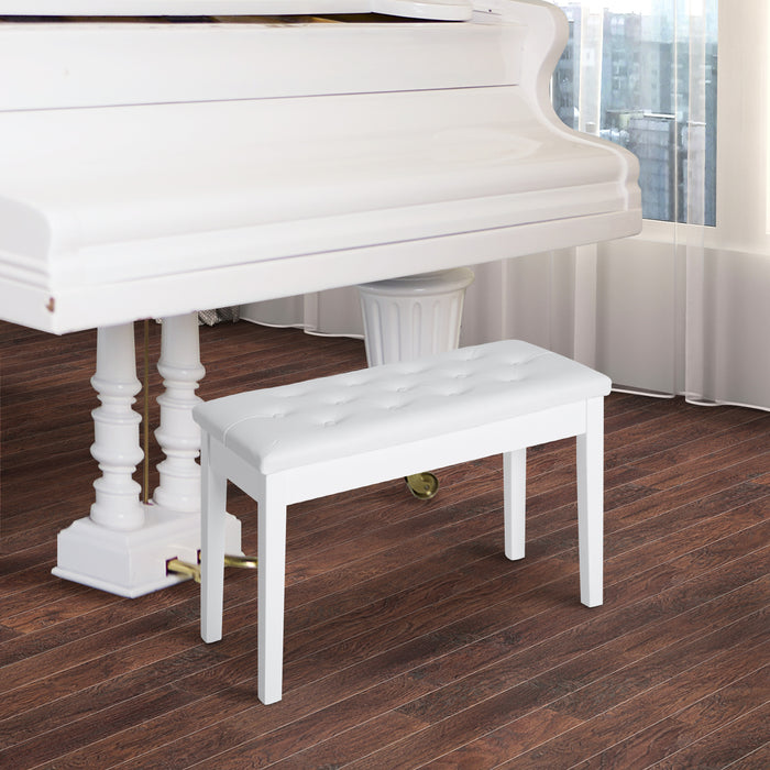 Faux Leather Piano Stool with Storage - Elegant White Makeup Dressing Bench for Bedroom - Space-Saving Table Seat for Musicians and Beauty Routine