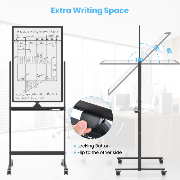 Reversible Rolling White Board with Accessories - White Board, Black Markers, Board Eraser - Ideal for Offices, Schools, Presenters