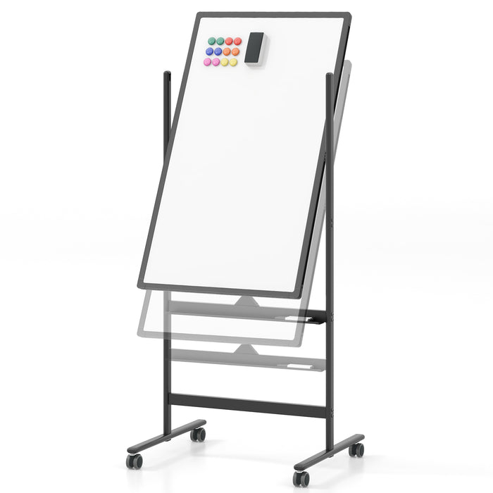 Reversible Rolling White Board with Accessories - White Board, Black Markers, Board Eraser - Ideal for Offices, Schools, Presenters