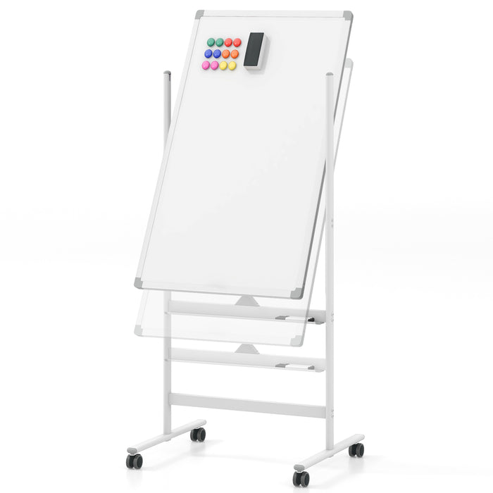 Reversible Rolling White Board with Accessories - White Board, Black Markers, Board Eraser - Ideal for Offices, Schools, Presenters