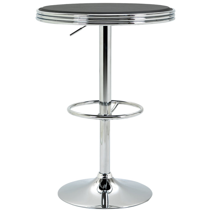 Adjustable Round Pub Table with Faux Leather Top - Counter Height Dining or Bar Furniture with Footrest - Ideal for Home Dining Room or Home Bar Entertaining