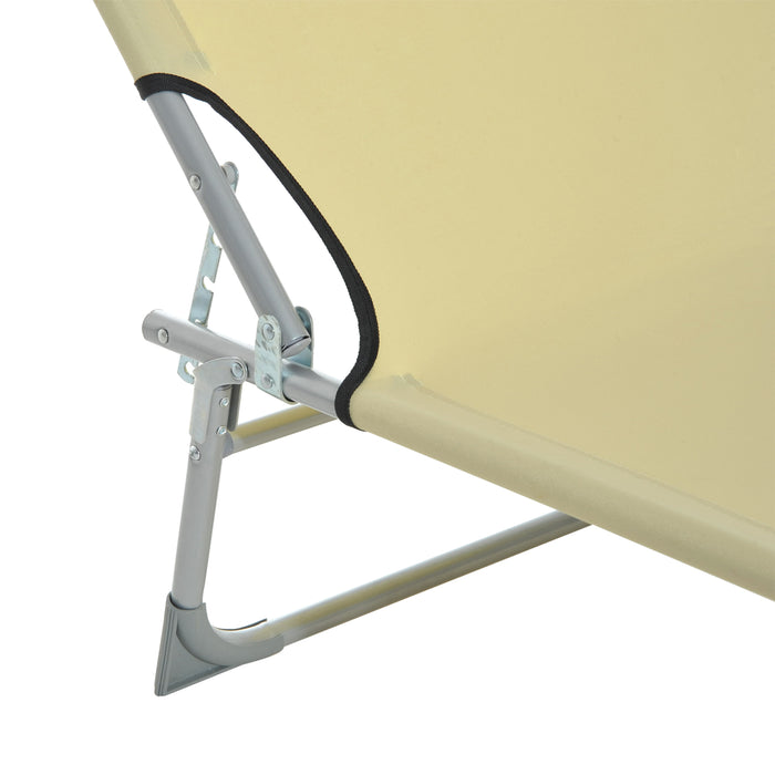 Adjustable Portable Lounger in Oxford Cloth - Beige Comfortable Reclining Chair - Ideal for Camping and Beach Relaxation