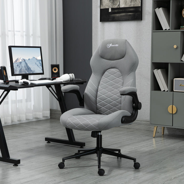 Ergonomic Home Office Desk Chair - Swivel Seat with Flip-Up Armrests and Tilt Function in Light Grey - Ideal for Comfortable Computing and Workstations