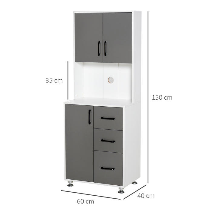 Modern Kitchen Storage Unit - Cupboard with Cabinets, 3 Drawers & Open Countertop, Grey Finish - Ideal for Living Room Organization & Decor