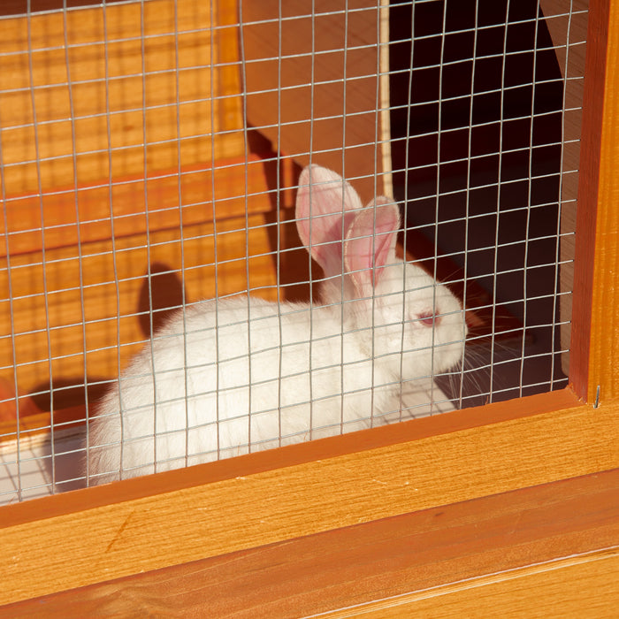 Double Decker Wooden Hutch for Rabbits and Guinea Pigs - 2-Tier Pet Cage with Sliding Tray and Opening Top - Ideal for Small Animal Housing and Easy Maintenance