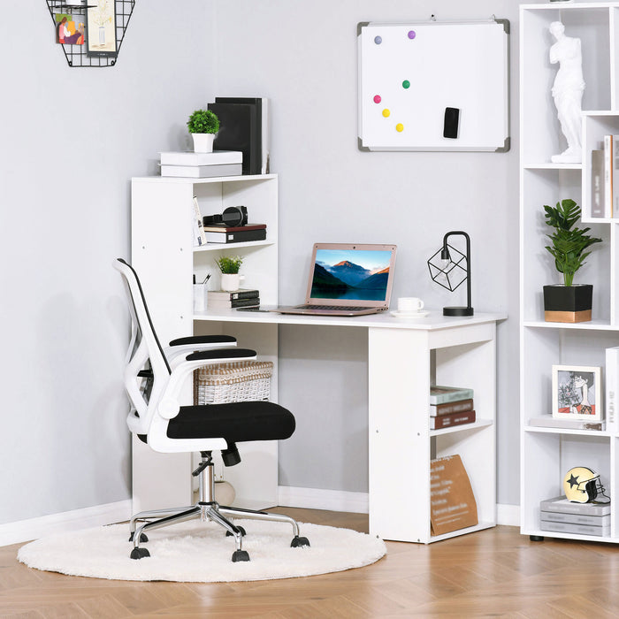 120cm Modern Computer Desk with Bookshelf - Writing Table & Workstation for PC, Laptop with 6 Shelves - Ideal for Study and Home Office Use in White