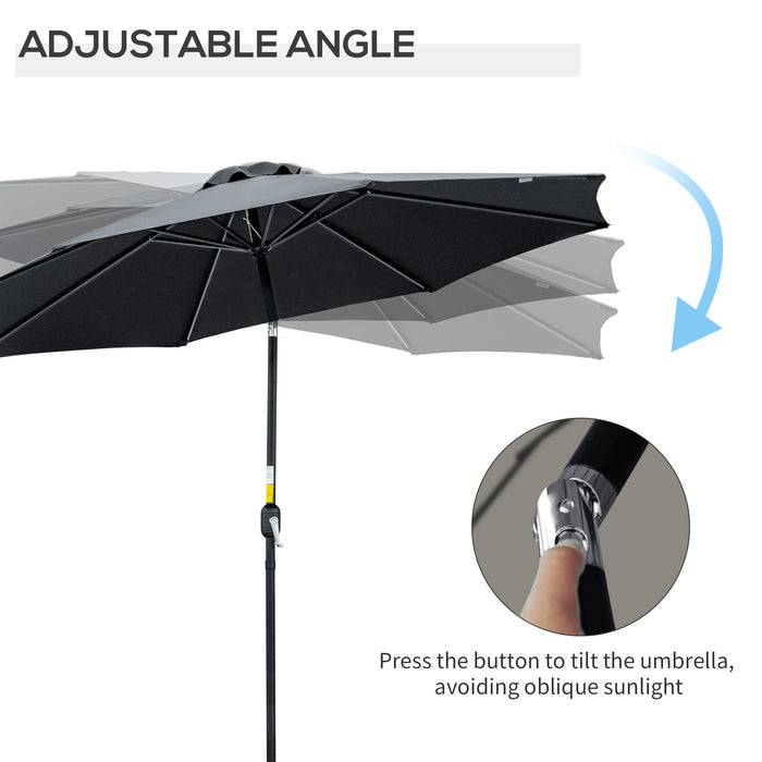 Tilting Parasol - 3m Outdoor Sun Shade Umbrella with 8 Ribs, Tilt and Crank Handle, Black - Ideal for Balcony, Bench, and Garden Use