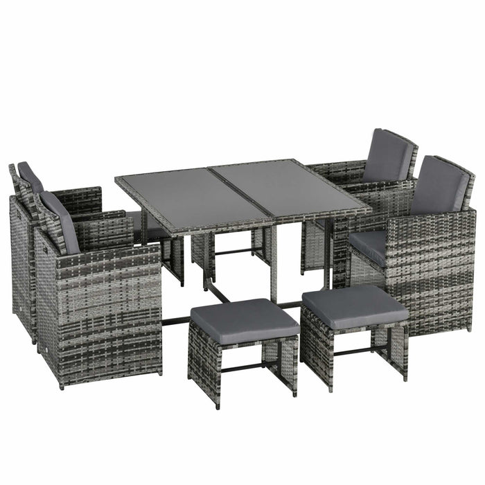 Outdoor Rattan 9PC Set - Mixed Grey Wicker Patio Dining Table with 8 Seats - Ideal for Garden Entertaining and Family Meals