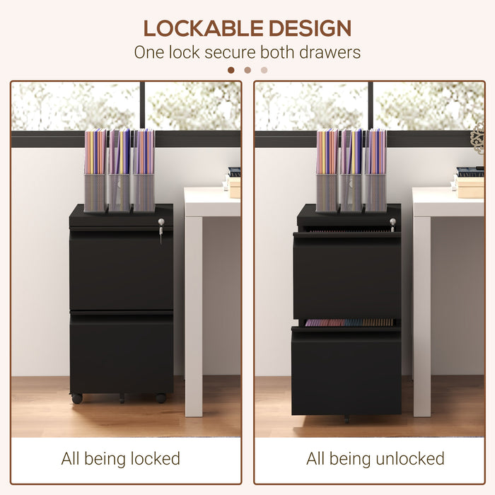 2-Drawer Mobile Filing Cabinet - Lockable Steel Storage with Adjustable Hanging Bar, Fits Letter, A4, Legal Files - On-the-Go Office Organizing Solution