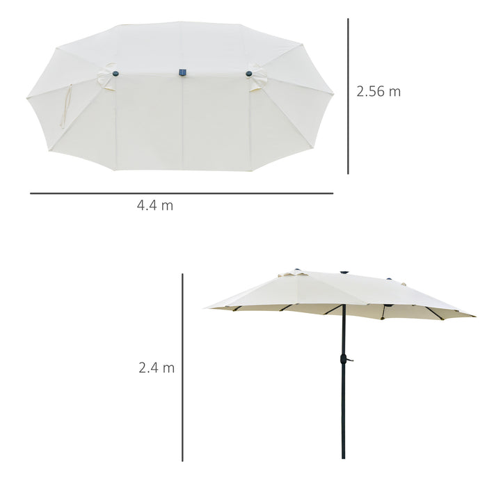 Double-Sided 4.4m Solar LED Garden Parasol - Cream White Patio Sun Shade Umbrella - Ideal for Outdoor Relaxation and Evening Gatherings