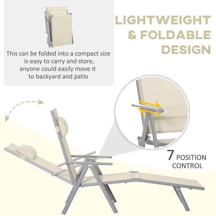 Outdoor Folding Recliner - Chaise Lounge Chair with 7 Adjustable Positions, Steel Frame in Beige - Ideal for Patio Relaxation and Sunbathing