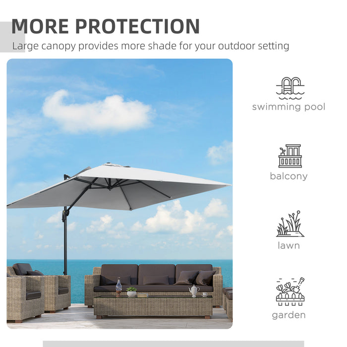 Cantilever Parasol Square Umbrella - 2.7m Overhanging Canopy with Crank, Tilt Function, 360° Rotatable Aluminium Frame - Ideal Sunshade for Garden, Patio, Backyard