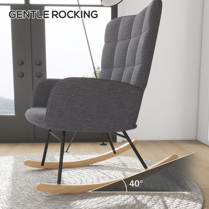 Nursing Rocking Chair with Berber Fleece - Comfortable Wingback Glider for Nursery & Living Room - Soothing Rocker for New Parents, Dark Grey