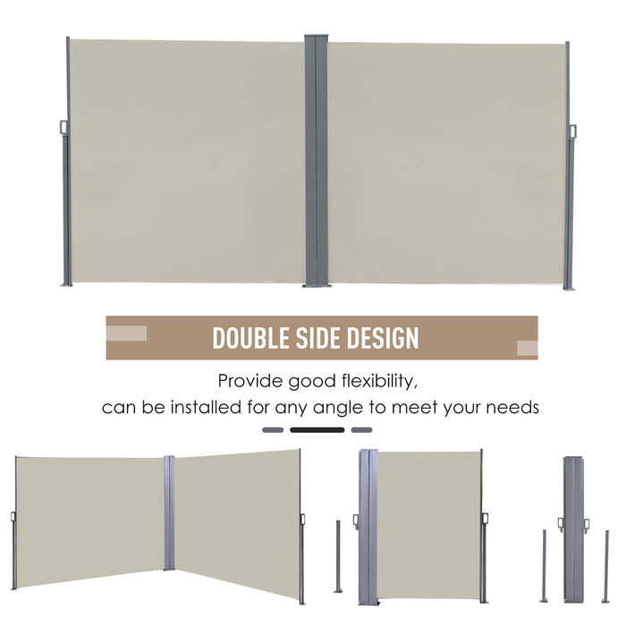 Patio Double Retractable Awning - Folding Privacy Screen and Sun Shade Wind Barrier - Ideal for Outdoor Seclusion and Corner Wall Dividing in Cream White