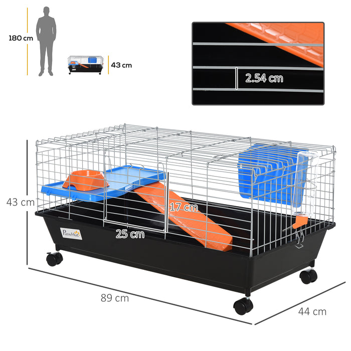 Small Animal 2-Tier Steel Cage with Accessories - Durable Habitat for Pets in Blue/Orange - Ideal for Hamsters, Gerbils, and Mice