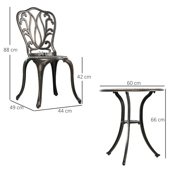 Aluminium 3-Piece Bistro Set - Patio Garden Furniture with 2 Chairs and Table, Umbrella Hole - Ideal for Outdoor Dining and Relaxation in Bronze Tone