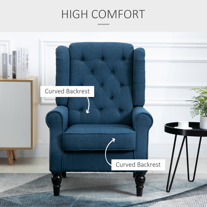 Retro Blue Wingback Accent Chair - Tufted Upholstery and Button Detailing - Elegant Occasional Seating Solution for Living Room and Bedroom