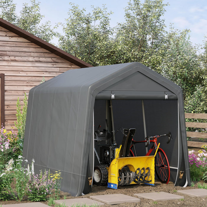 Heavy Duty Garden Storage Tent - Bike Shed with Metal Frame and Double Zipper Doors, 2.8x2.4x2.4m, Dark Grey - Ideal Patio Storage Shelter for Outdoor Equipment