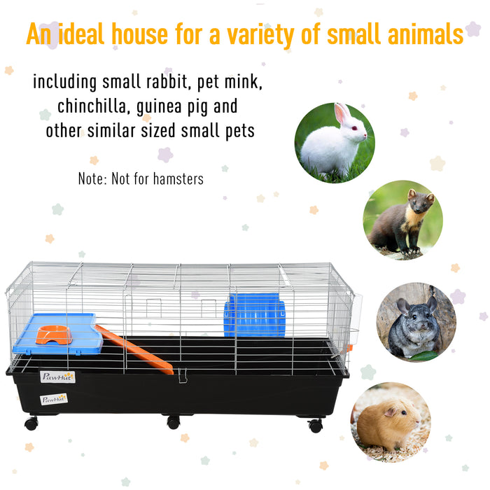 2-Tier Steel Guinea Pig Hut - Medium-Sized Dual-Level Cage with Accessories, Blue/Orange - Ideal for Small Guinea Pigs