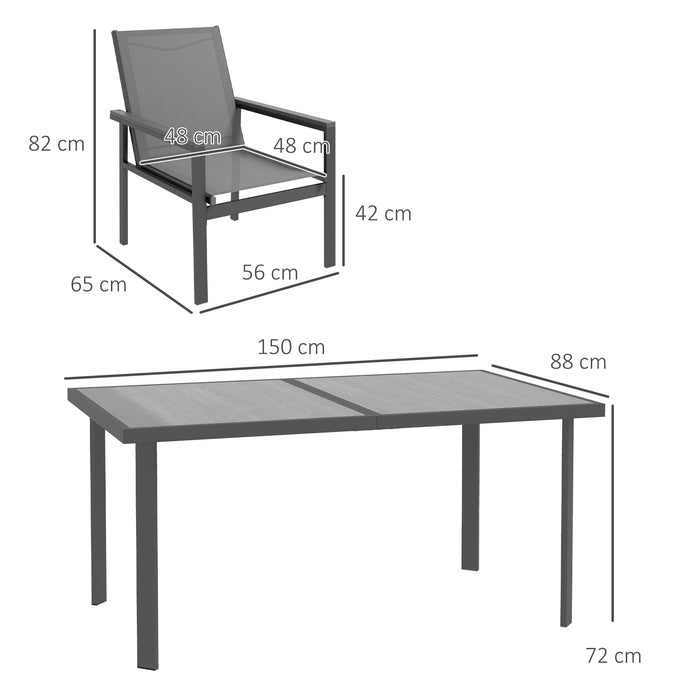 7-Piece Patio Dining Ensemble - Glass-Top Table & Breathable Mesh Fabric Chairs with Composite Wood Armrests - Ideal for Outdoor Feasts and Relaxation