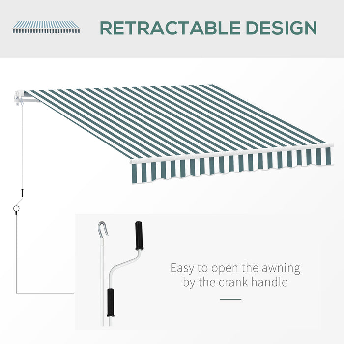 Manual Retractable Awning Canopy 2.5m x 2m - Green and White Sun Shade Shelter for Garden Patio with Winding Handle - Ideal Outdoor Cover for Protection and Comfort