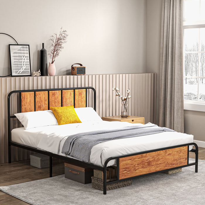 King Size Industrial Bed Frame with Headboard and Footboard - Sturdy Steel Slat Support with 31cm Clearance for Storage, 160x207cm - Ideal for Bedroom Organization and Comfort