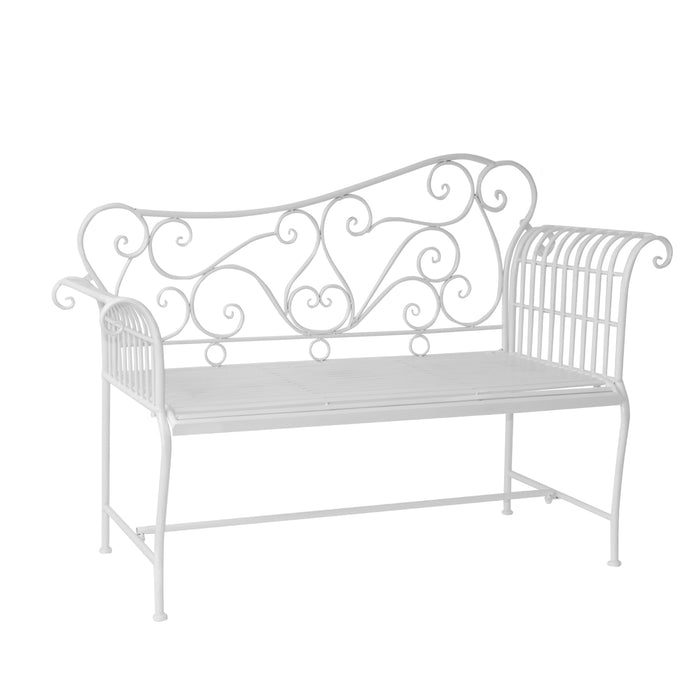 Outdoor Metal Garden Bench in Elegant White Finish - Durable Seating Furniture for Patio & Lawn - Comfortable Resting Spot for Home Gardens and Public Parks