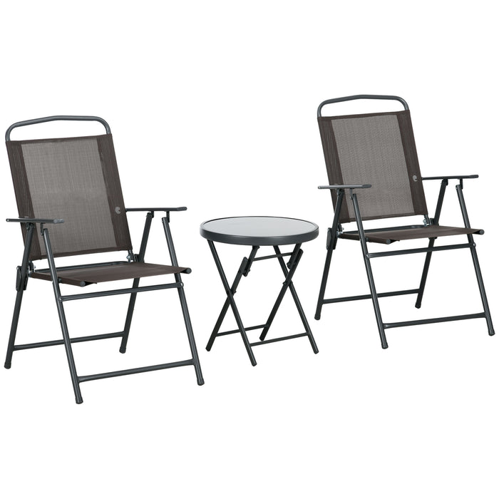 Outdoor Bistro Set - 3-Piece Folding Armchair Patio Set with Glass Table - Ideal for Garden Conversations and Relaxation