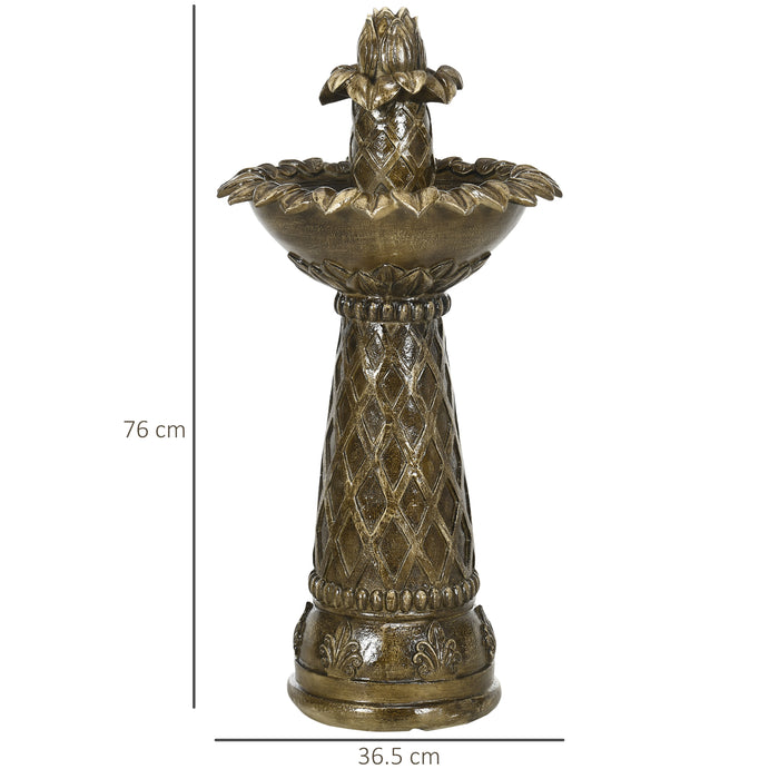 Outdoor 2-Tier Waterfall Fountain with Electric Pump - Freestanding Cascading Water Feature for Garden Landscapes, Brown Floral Design - Enhances Backyard and Garden Ambiance