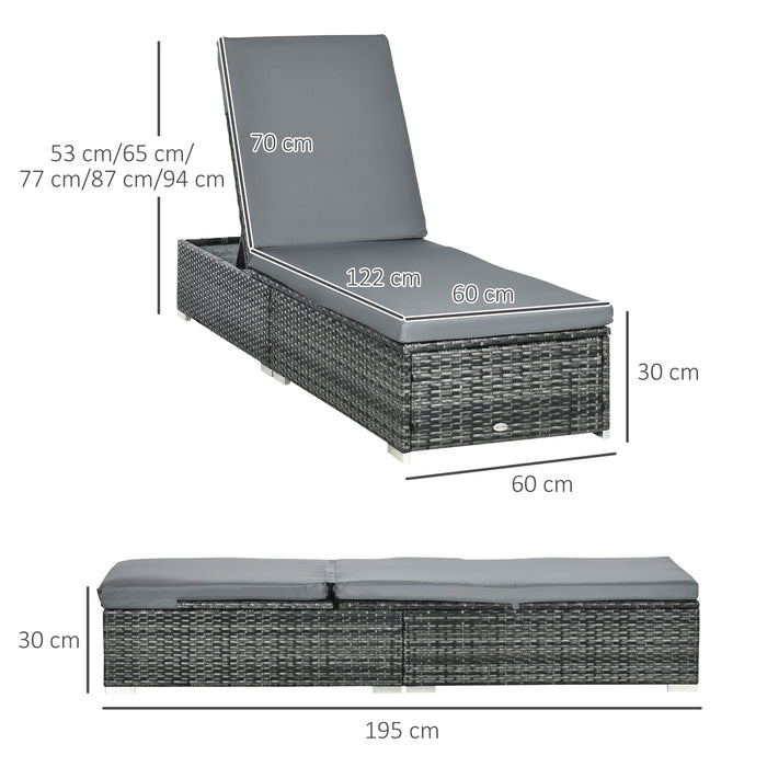 Rattan Adjustable Sun Lounger - Reclining Garden Furniture Chair, Patio Wicker Bed in Grey - Ideal for Outdoor Relaxation and Comfort