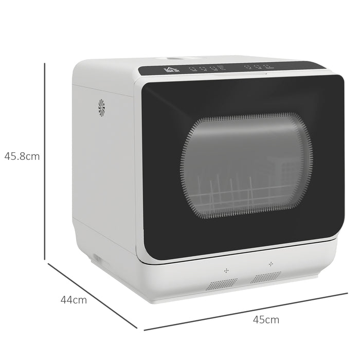 Mini Tabletop Dishwasher with 4 Place Settings - Compact Countertop Design, 6 Wash Cycles, 6L Tank, Touch Controls, LED, Delay Timer, Fruit Mode - Ideal for Small Kitchens and Apartments