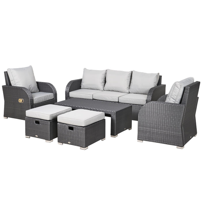 7-Seater Rattan Garden Furniture Set - Wicker Weave Patio Ensemble with Coffee Table and Footstool, Light Grey - Ideal for Outdoor Relaxation and Entertaining