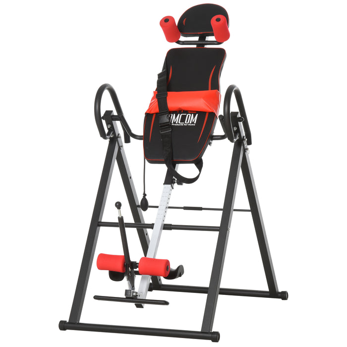 Adjustable Steel Inversion Table - Red/Black Gravity Therapy for Back Pain Relief - Ideal for Stress Reduction and Flexibility Improvement