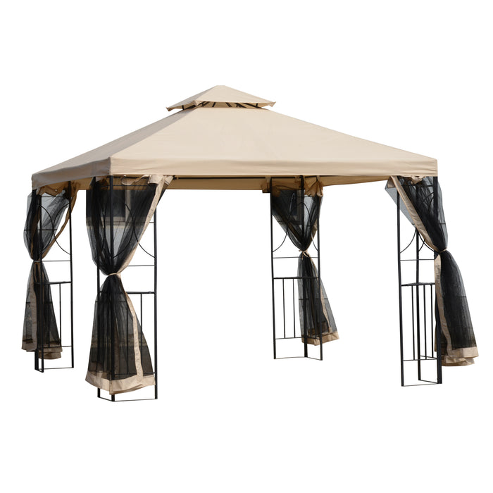 Garden Gazebo with Netting - 3x3m Outdoor Shelter with Dual-Tiered Roof - Ideal for Patio Leisure and Protecting against Bugs