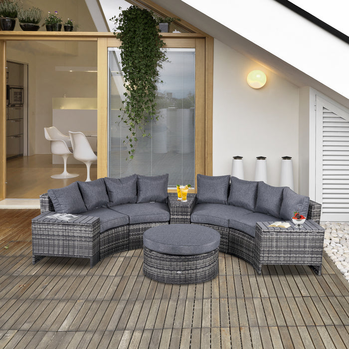 4-Seater PE Rattan Wicker Sofa Set - Outdoor Half Round Conversation Set with Umbrella Hole Side Table & Storage - Ideal for Patio & Garden Gatherings