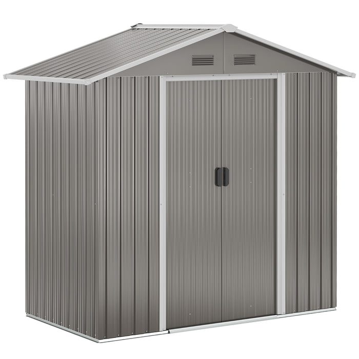 Outdoor Metal Storage Shed - 6.5ft x 3.5ft with Double Sliding Doors and 4 Ventilation Vents, Grey - Ideal for Garden Tool Organization