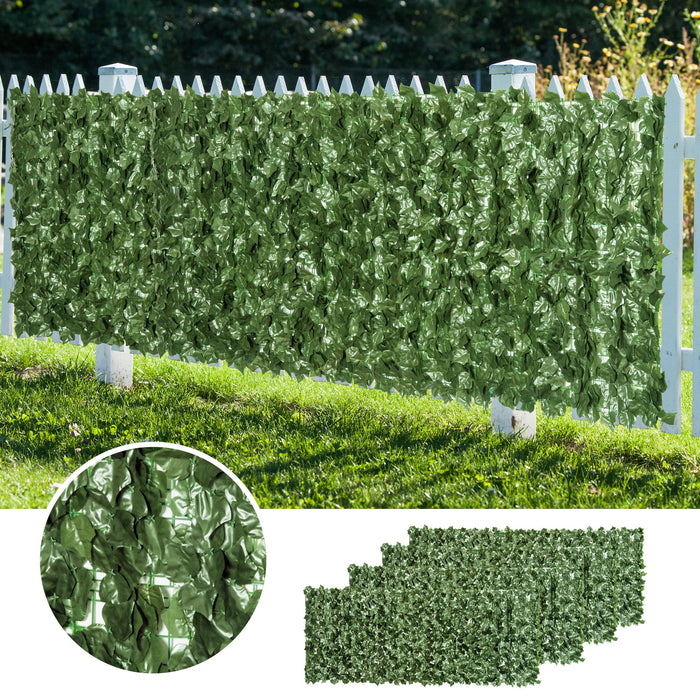 Artificial Leaf Hedge Screen - 4PC Set, Garden Privacy Barrier, Dark Green, 2.4M x 1M - Outdoor/Indoor Decorative Fencing